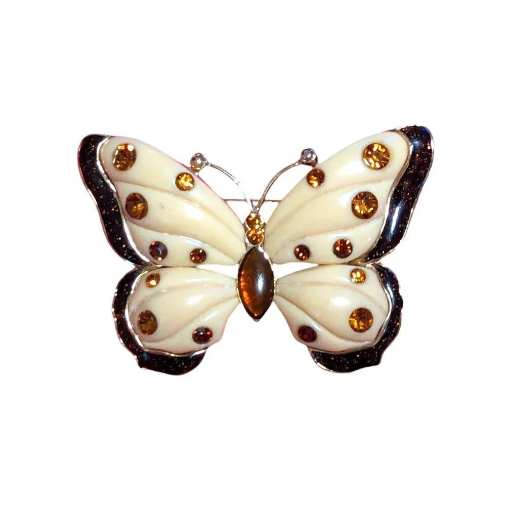 Butterfly Brooch Rhinestone Fairy Festival‎ Pin Costume Boho Gold Statement
